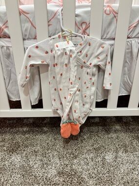 Carter's Baby Strawberry-Print Footed One-Piece - Cream with Orange Accents